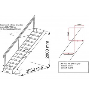 Mlynárske schody so zábradlím BORAS 280x63